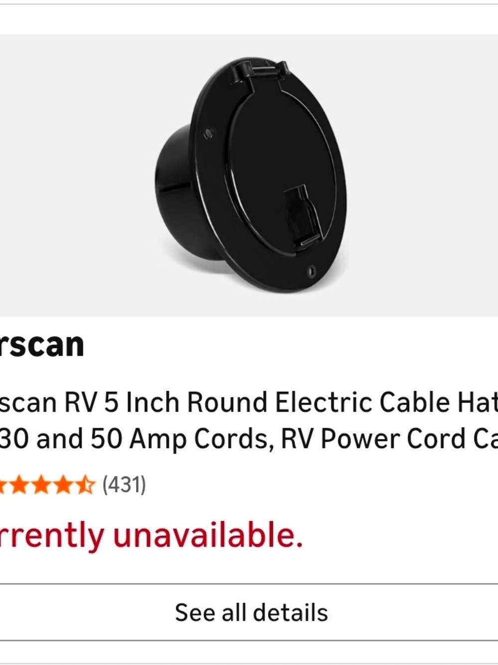 Black 5-Inch Round RV Electric Cable Hatch Cover